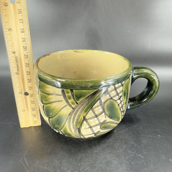 Vintage Mexico Pottery Talavera Large Oversize Coffee Mug Cup Green Glazed VTG - Picture 5 of 15